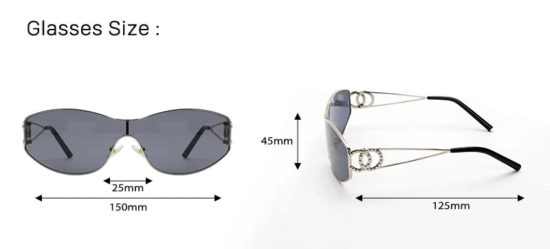 Rimless Y2K Sunglasses Women Men Trendy Wrap Around Sunglasses Sports Metal Frame Shades UV400 Eyewear