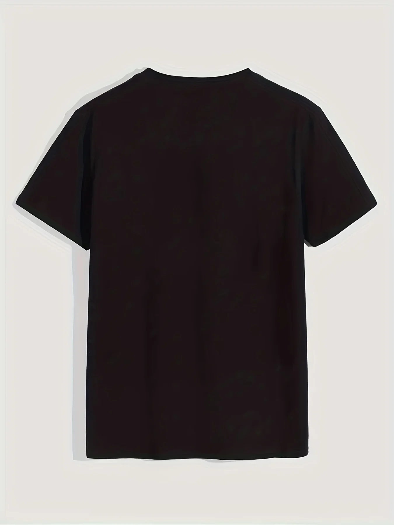 Men's Loose Size 100% Cotton Black Print Round Neck Short Sleeve T-shirt