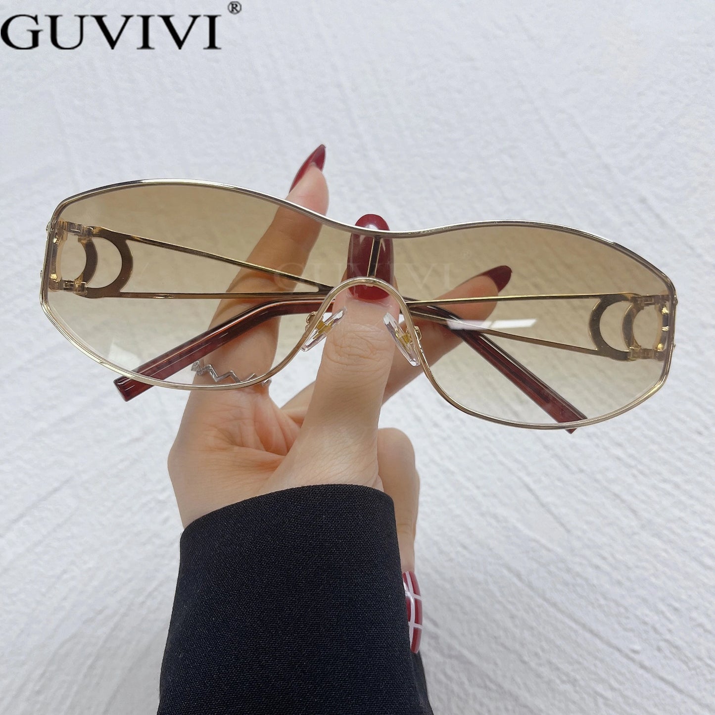 Rimless Y2K Sunglasses Women Men Trendy Wrap Around Sunglasses Sports Metal Frame Shades UV400 Eyewear