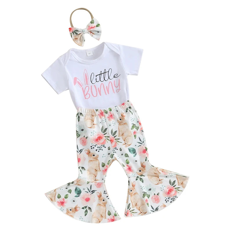 Floral Toddler Girl Spring 3-Piece Set With Ruffle Pants and Matching Headband