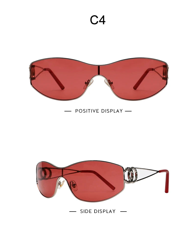 Rimless Y2K Sunglasses Women Men Trendy Wrap Around Sunglasses Sports Metal Frame Shades UV400 Eyewear