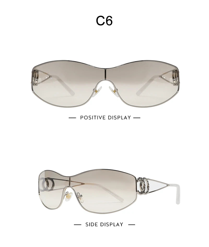 Rimless Y2K Sunglasses Women Men Trendy Wrap Around Sunglasses Sports Metal Frame Shades UV400 Eyewear