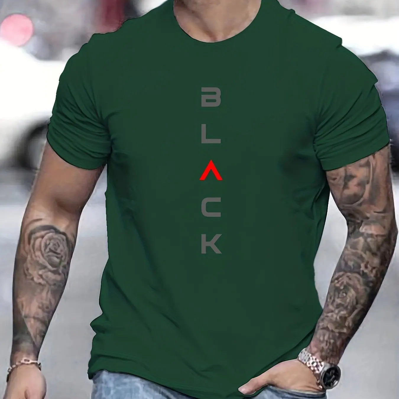 Men's Loose Size 100% Cotton Black Print Round Neck Short Sleeve T-shirt