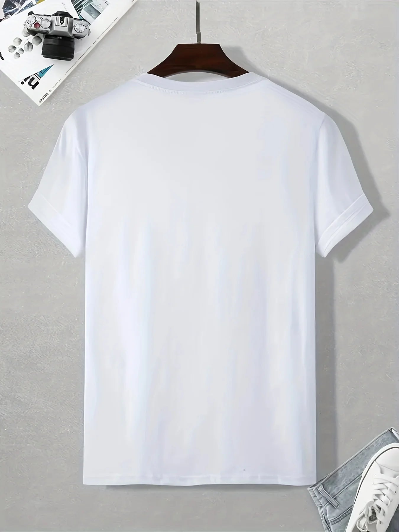 Men's Loose Size 100% Cotton Black Print Round Neck Short Sleeve T-shirt