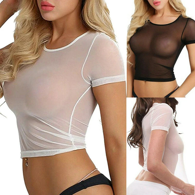 Women's Crop Top See Through Mesh Sheer Tank