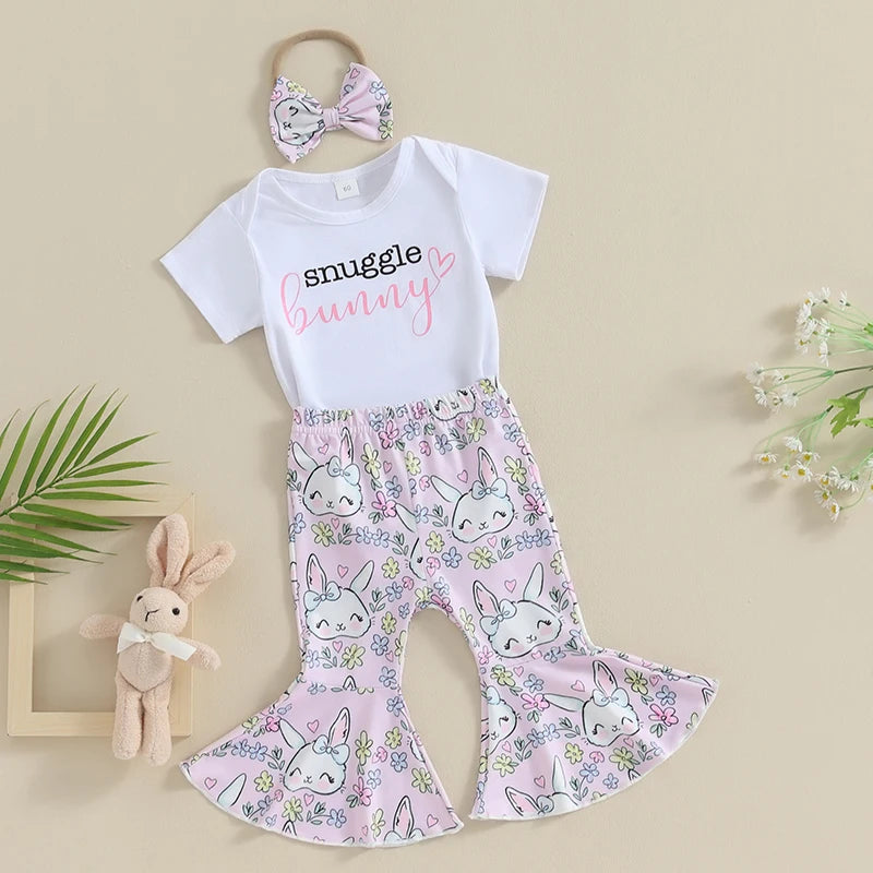 Floral Toddler Girl Spring 3-Piece Set With Ruffle Pants and Matching Headband
