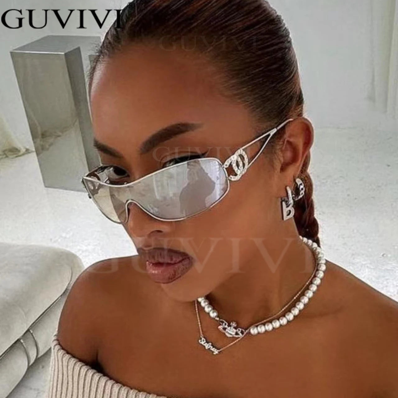 Rimless Y2K Sunglasses Women Men Trendy Wrap Around Sunglasses Sports Metal Frame Shades UV400 Eyewear