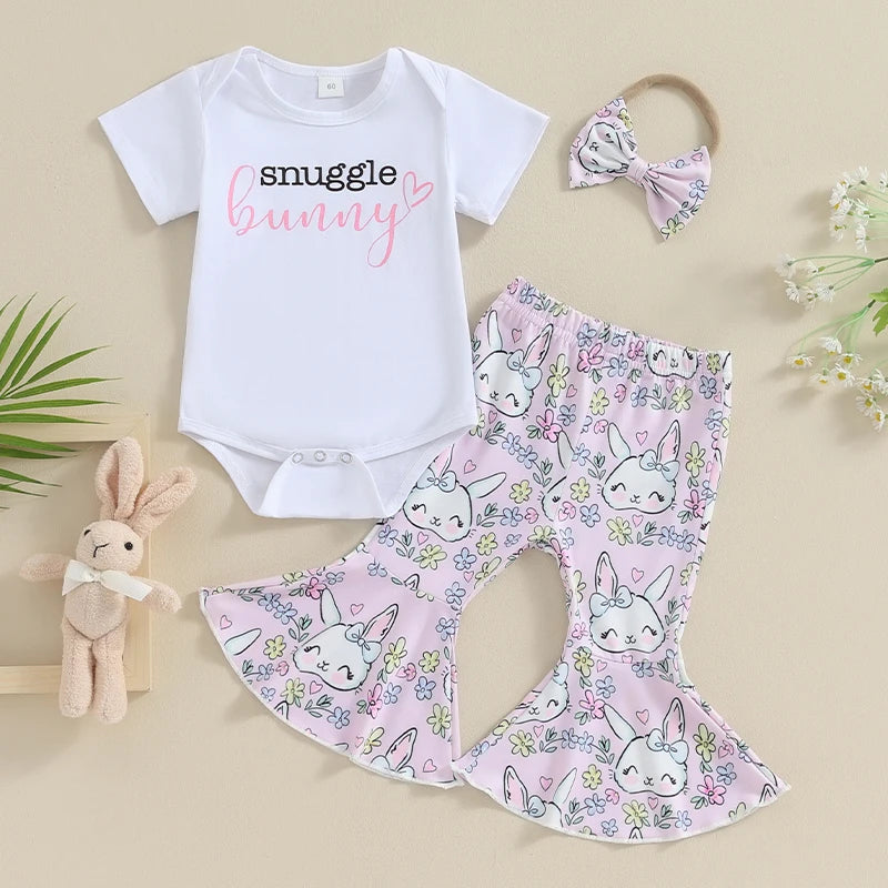 Floral Toddler Girl Spring 3-Piece Set With Ruffle Pants and Matching Headband