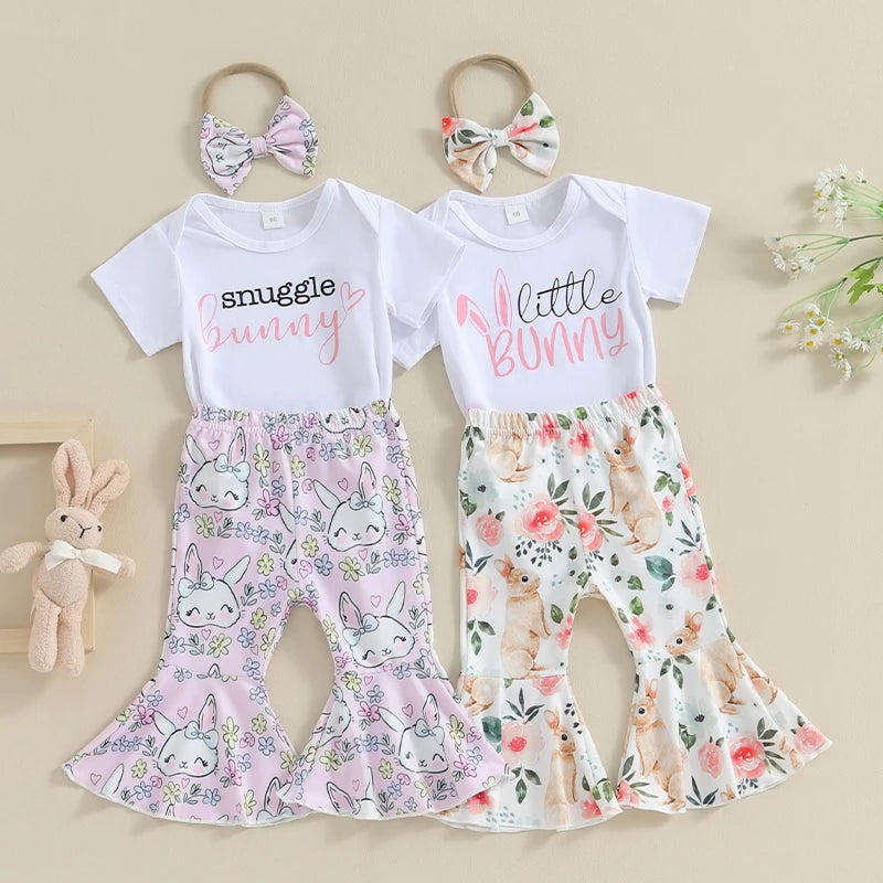 Floral Toddler Girl Spring 3-Piece Set With Ruffle Pants and Matching Headband
