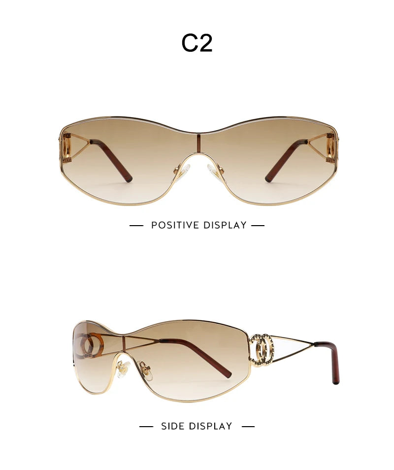 Rimless Y2K Sunglasses Women Men Trendy Wrap Around Sunglasses Sports Metal Frame Shades UV400 Eyewear