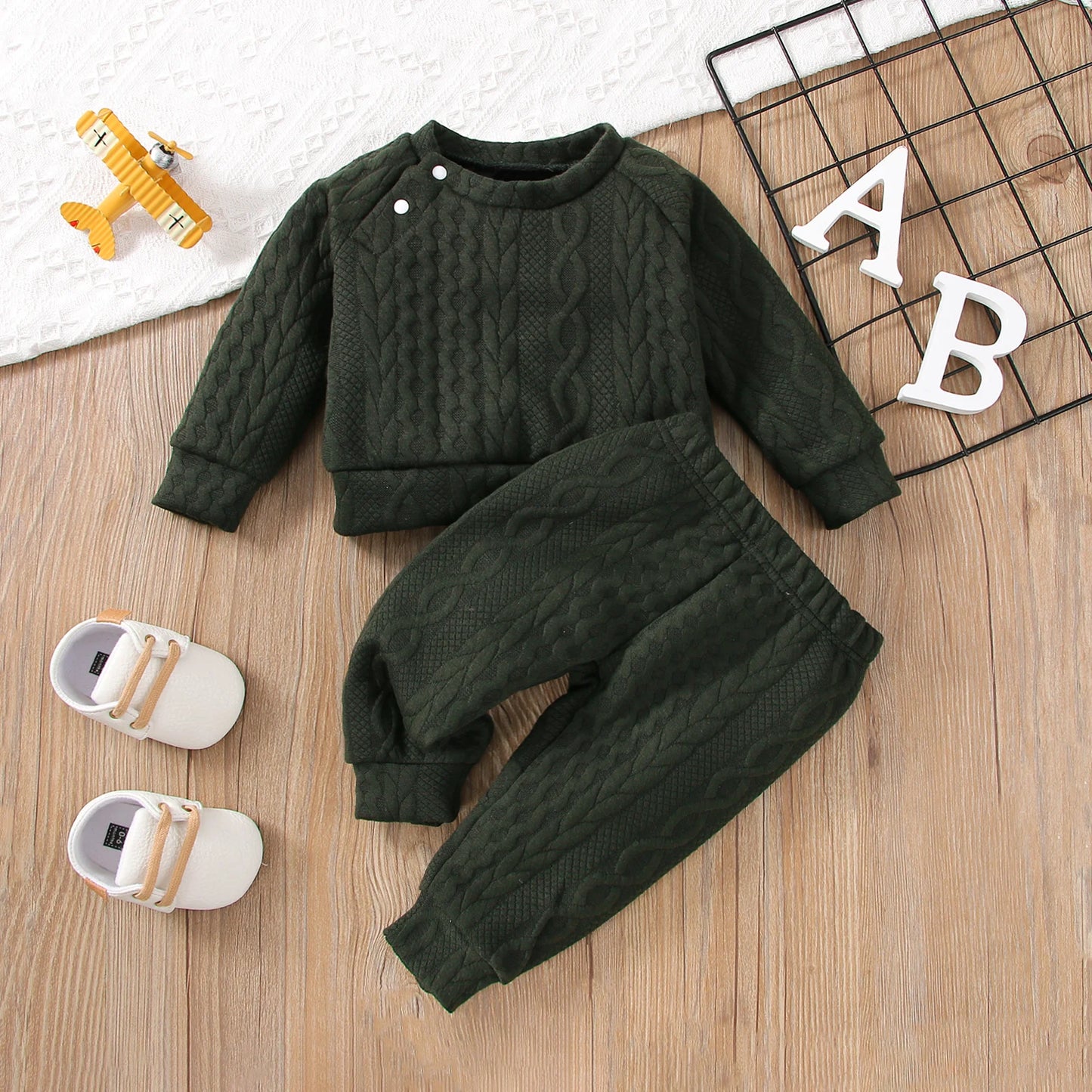 Baby Sweat Set Solid Color Long Sleeves Top and Pants