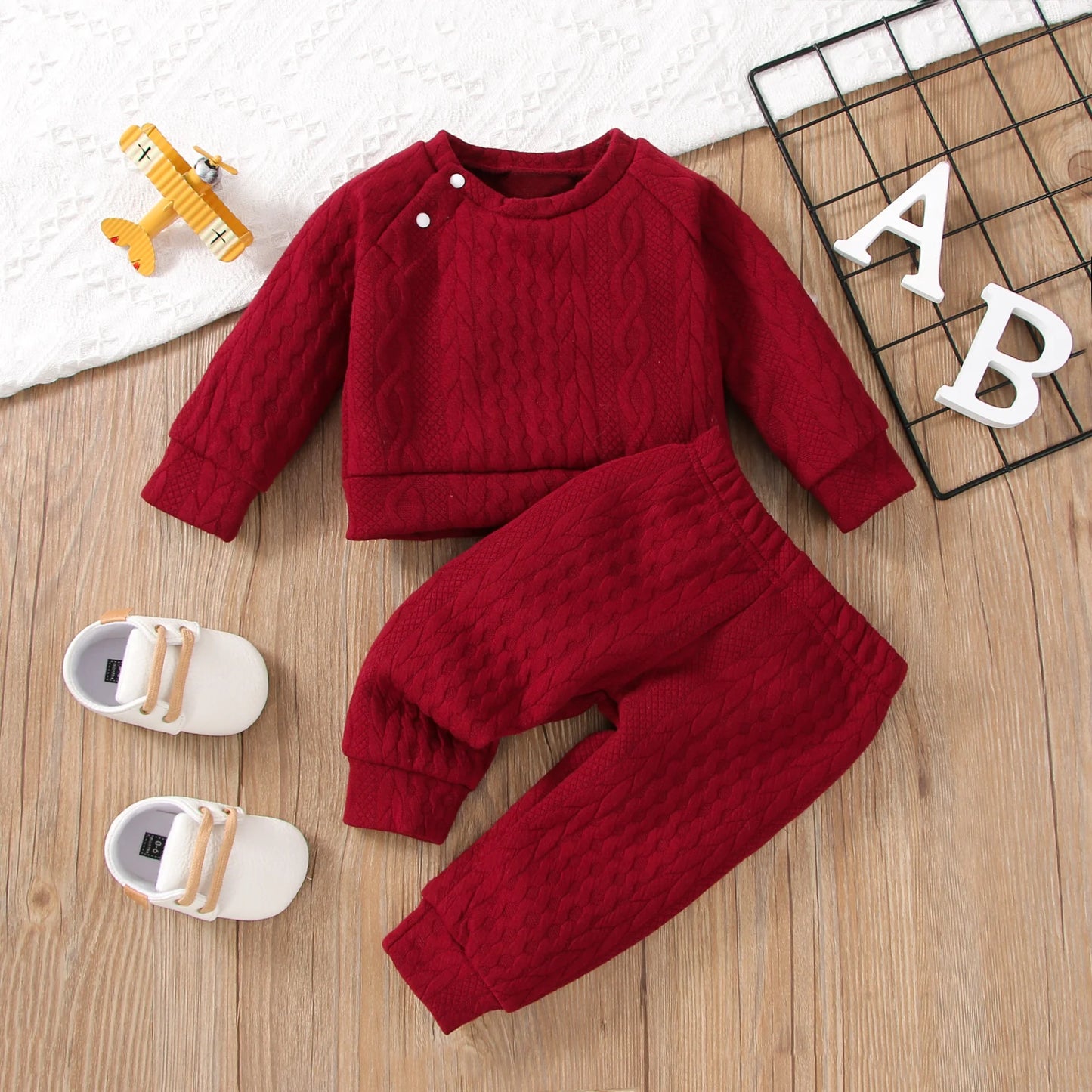 Baby Sweat Set Solid Color Long Sleeves Top and Pants