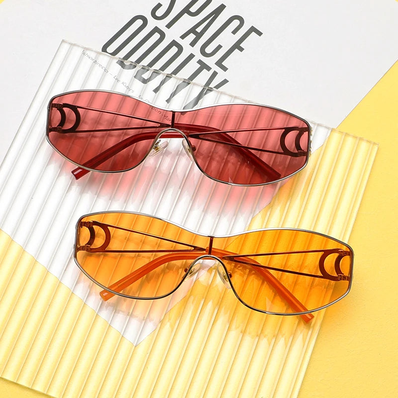 Rimless Y2K Sunglasses Women Men Trendy Wrap Around Sunglasses Sports Metal Frame Shades UV400 Eyewear