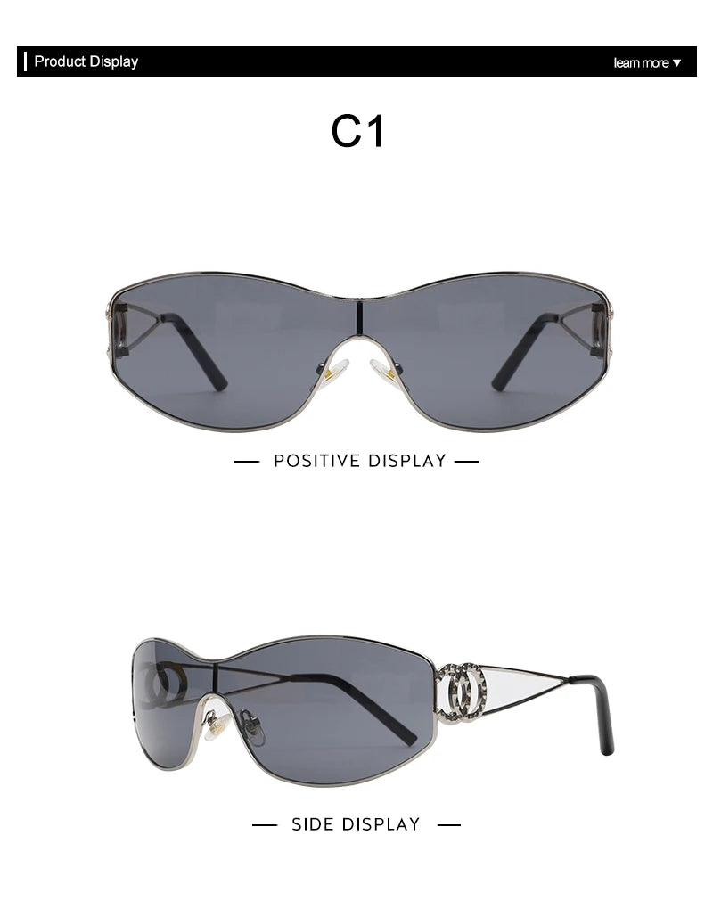 Rimless Y2K Sunglasses Women Men Trendy Wrap Around Sunglasses Sports Metal Frame Shades UV400 Eyewear