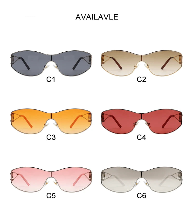 Rimless Y2K Sunglasses Women Men Trendy Wrap Around Sunglasses Sports Metal Frame Shades UV400 Eyewear
