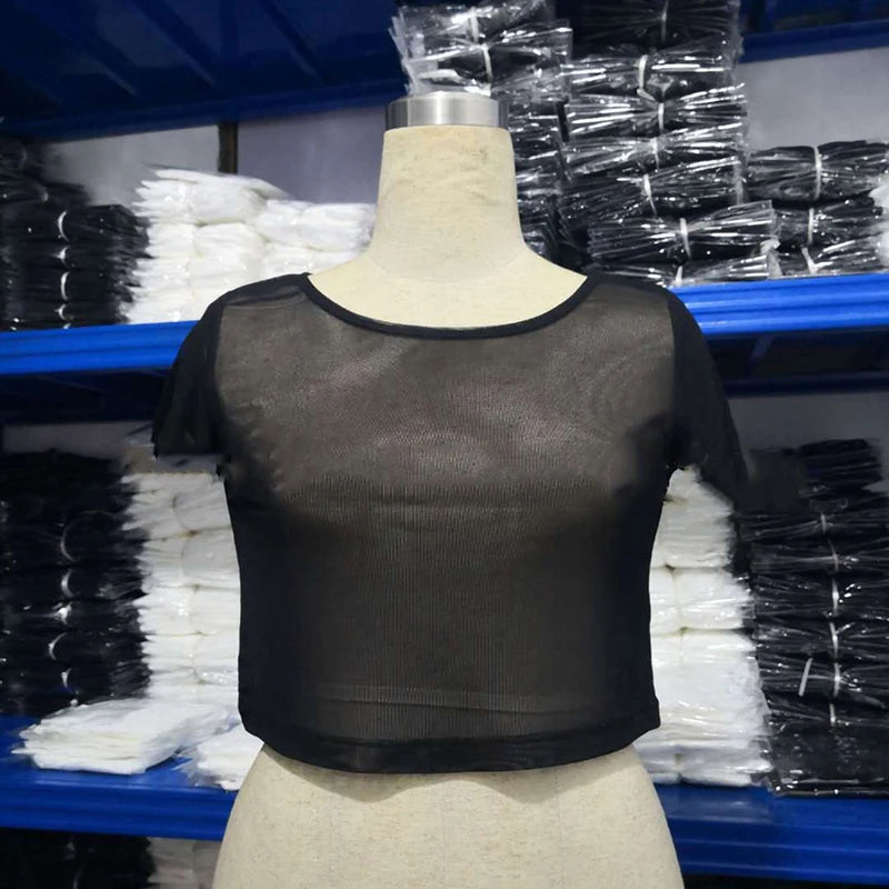Women's Crop Top See Through Mesh Sheer Tank
