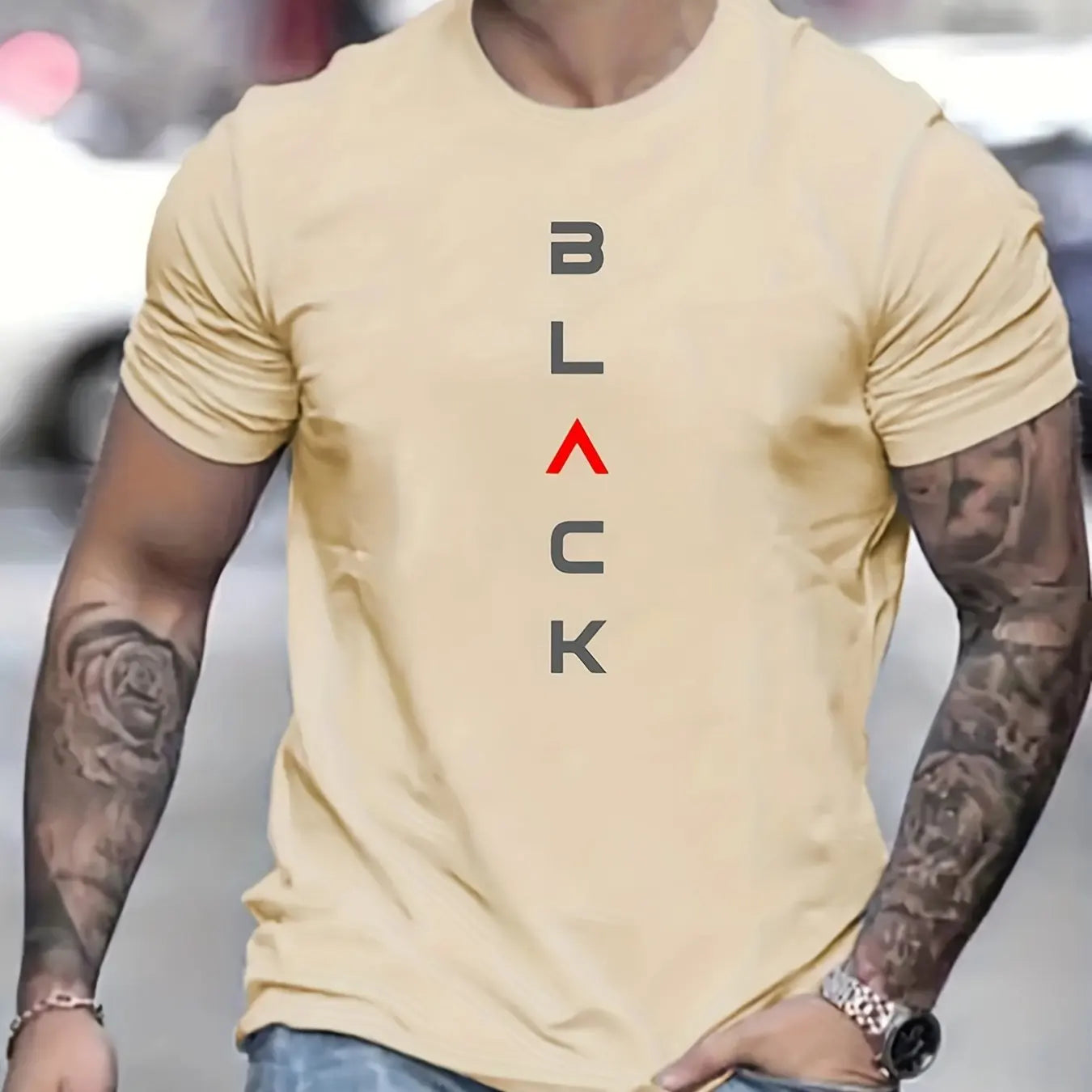 Men's Loose Size 100% Cotton Black Print Round Neck Short Sleeve T-shirt