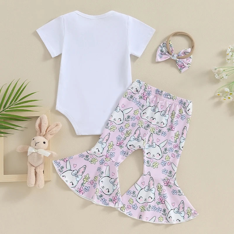 Floral Toddler Girl Spring 3-Piece Set With Ruffle Pants and Matching Headband