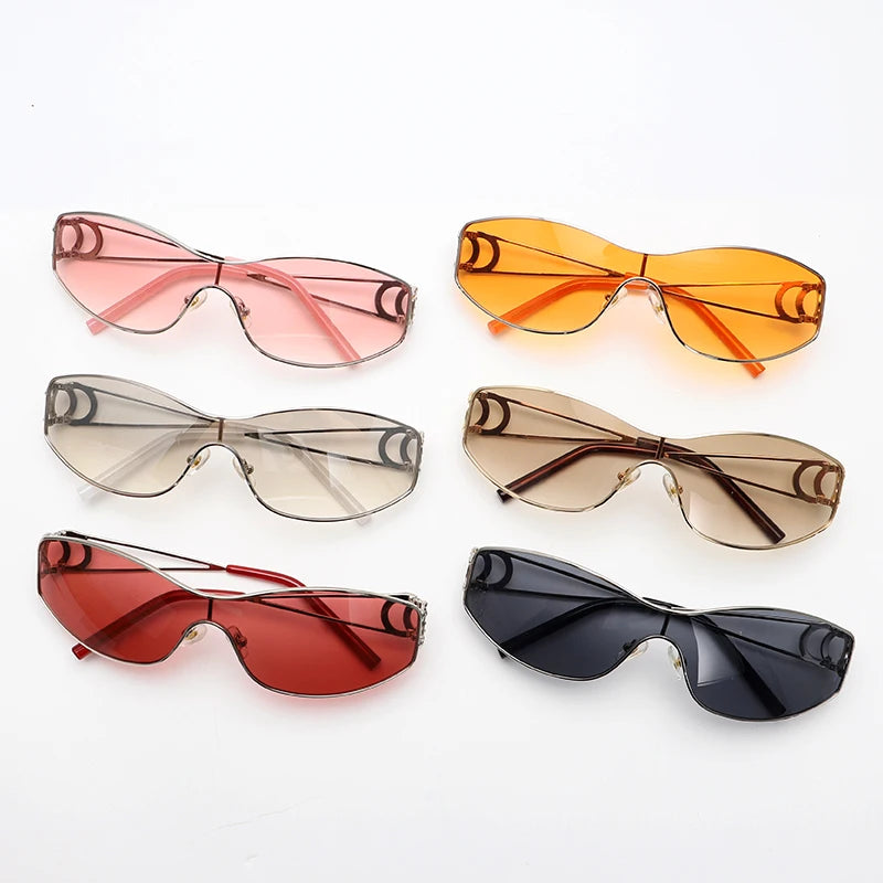 Rimless Y2K Sunglasses Women Men Trendy Wrap Around Sunglasses Sports Metal Frame Shades UV400 Eyewear