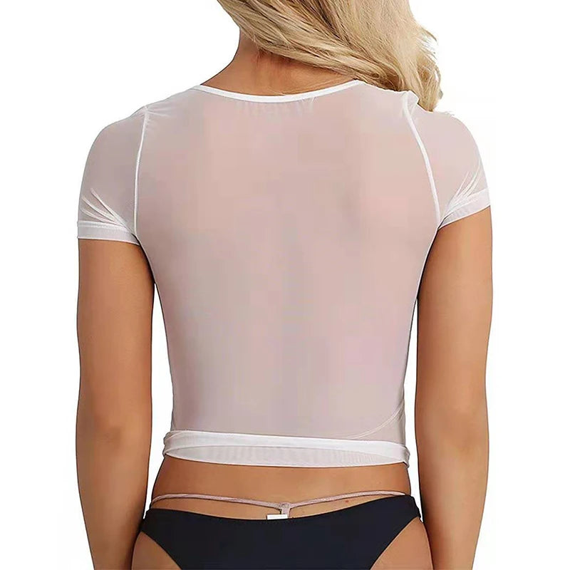 Women's Crop Top See Through Mesh Sheer Tank