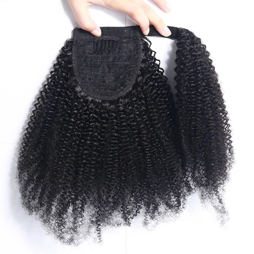 Women's Black Human Hair Wig Velcro Ponytail