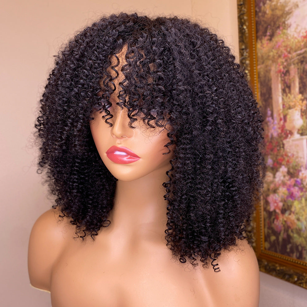 Kinky Curly Human Hair With Bangs