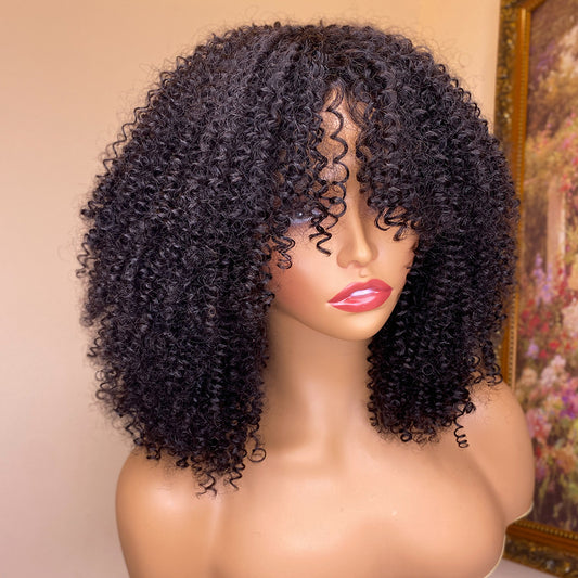 Kinky Curly Human Hair With Bangs