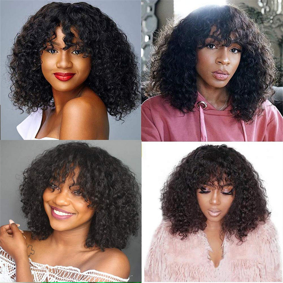 Kinky Curly Human Hair With Bangs