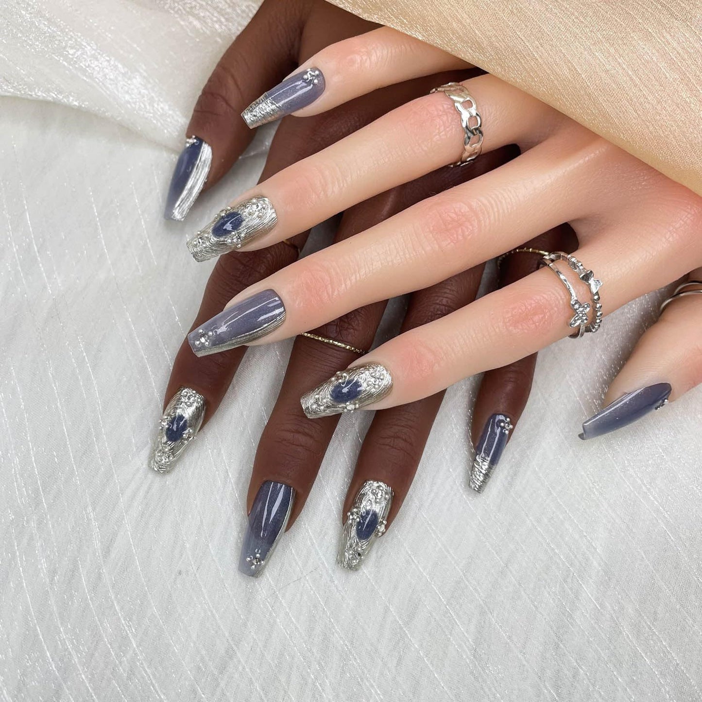 10pcs Press On Nails Long Coffin Rhinestone Design Art Charms