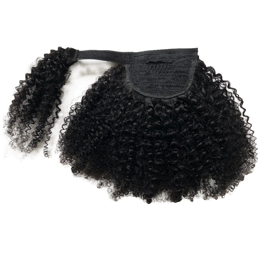 Women's Black Human Hair Wig Velcro Ponytail