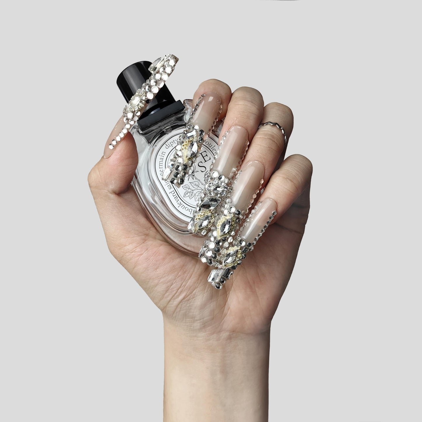 Acrylic Press On Bling Nails, Rhinestone Fake Nails, Glitter Rhinestone