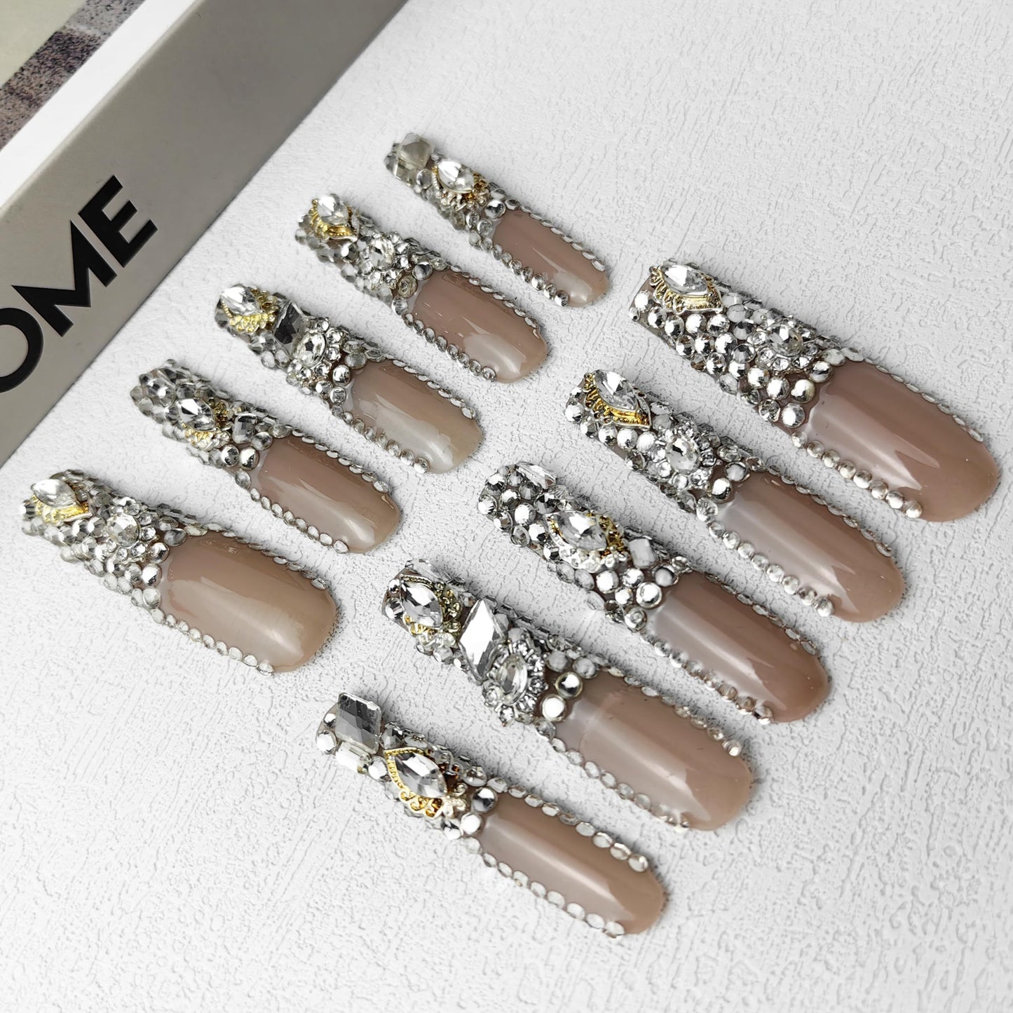 Acrylic Press On Bling Nails, Rhinestone Fake Nails, Glitter Rhinestone
