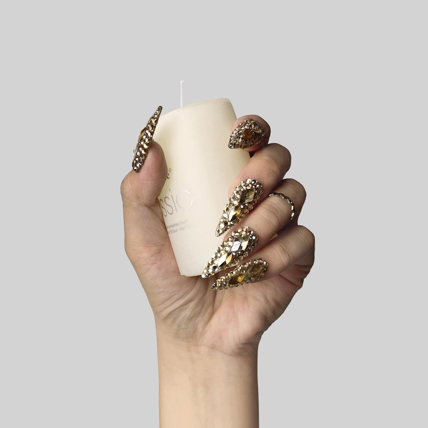 Full Diamond Medium Almond Press On Nails Acrylic Handmade Nails Full Deluxe 3DCrystal