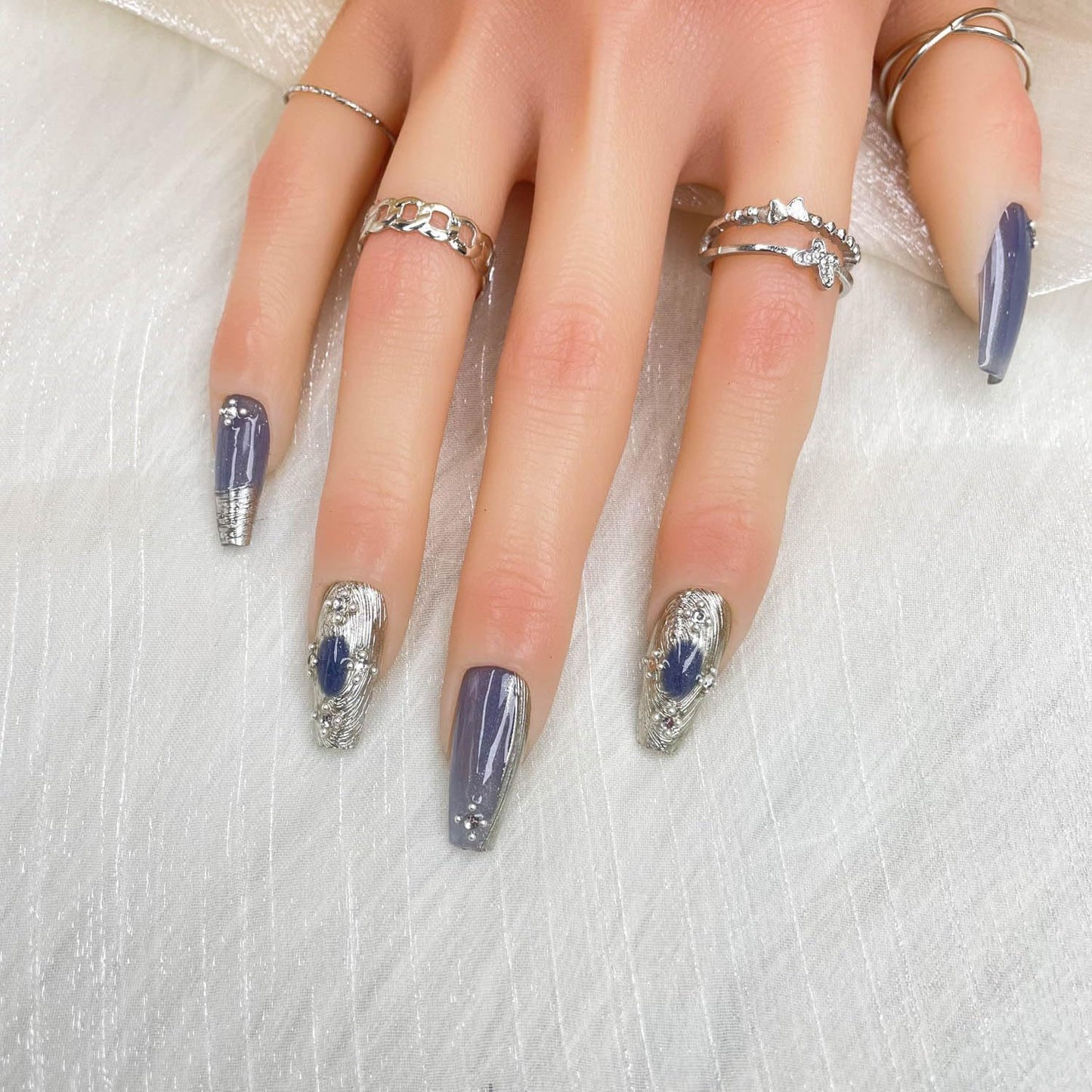 10pcs Press On Nails Long Coffin Rhinestone Design Art Charms