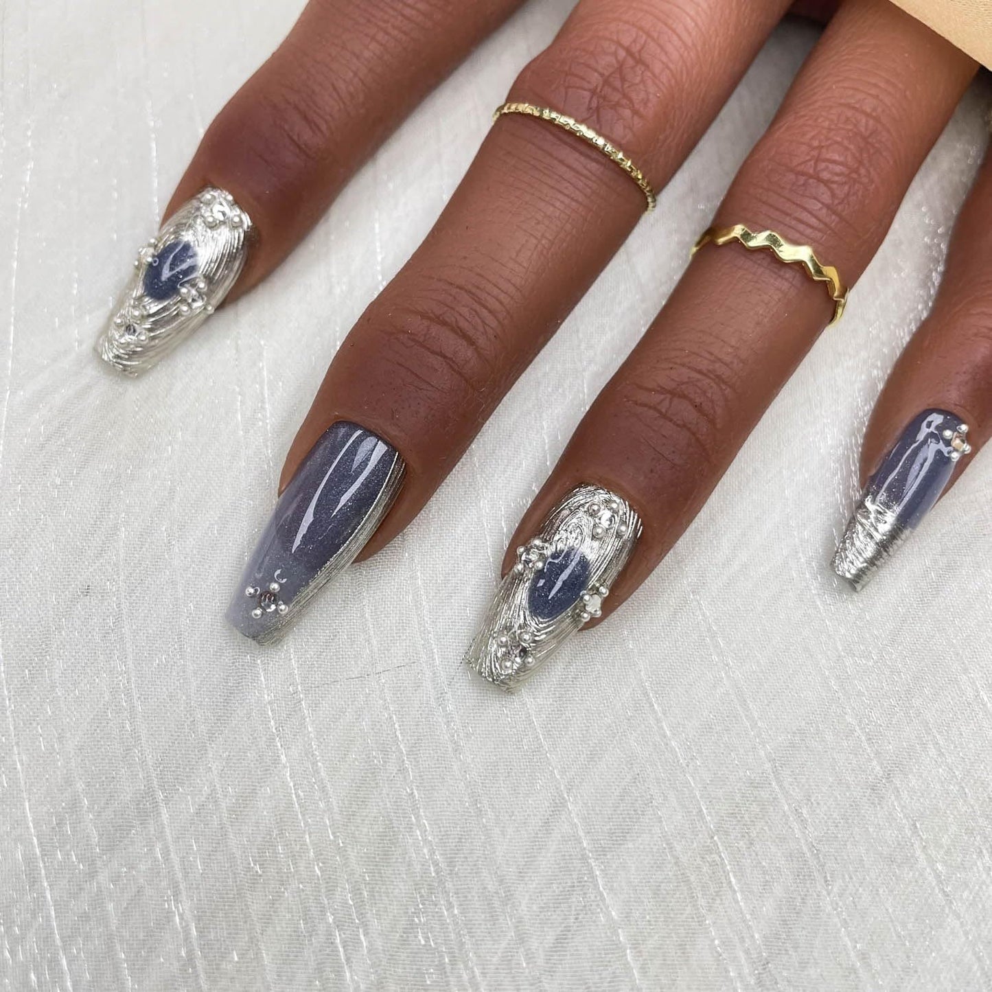 10pcs Press On Nails Long Coffin Rhinestone Design Art Charms