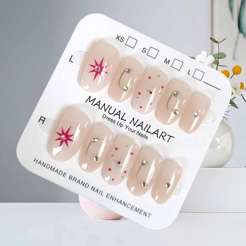 10Pcs Blue Brown Retro Leopard Print Press on Nails Almond Shaped Polka Dot  with Drill Gentle and Fresh Nail Patch False Nails