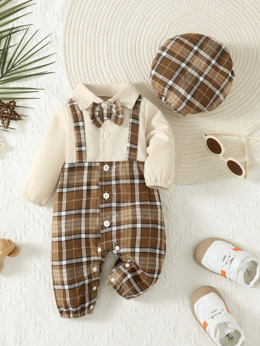 Two-Piece Baby Boy Suspenders With Bow Gentleman Jumpsuit And Holmes Hat