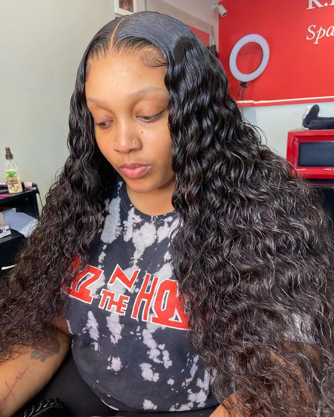Water Wave Curly Lace Front Wigs 13x4 13x6 HD Deep Wave Lace Frontal Wig 7x5 Glue less Human Hair Wigs 300%