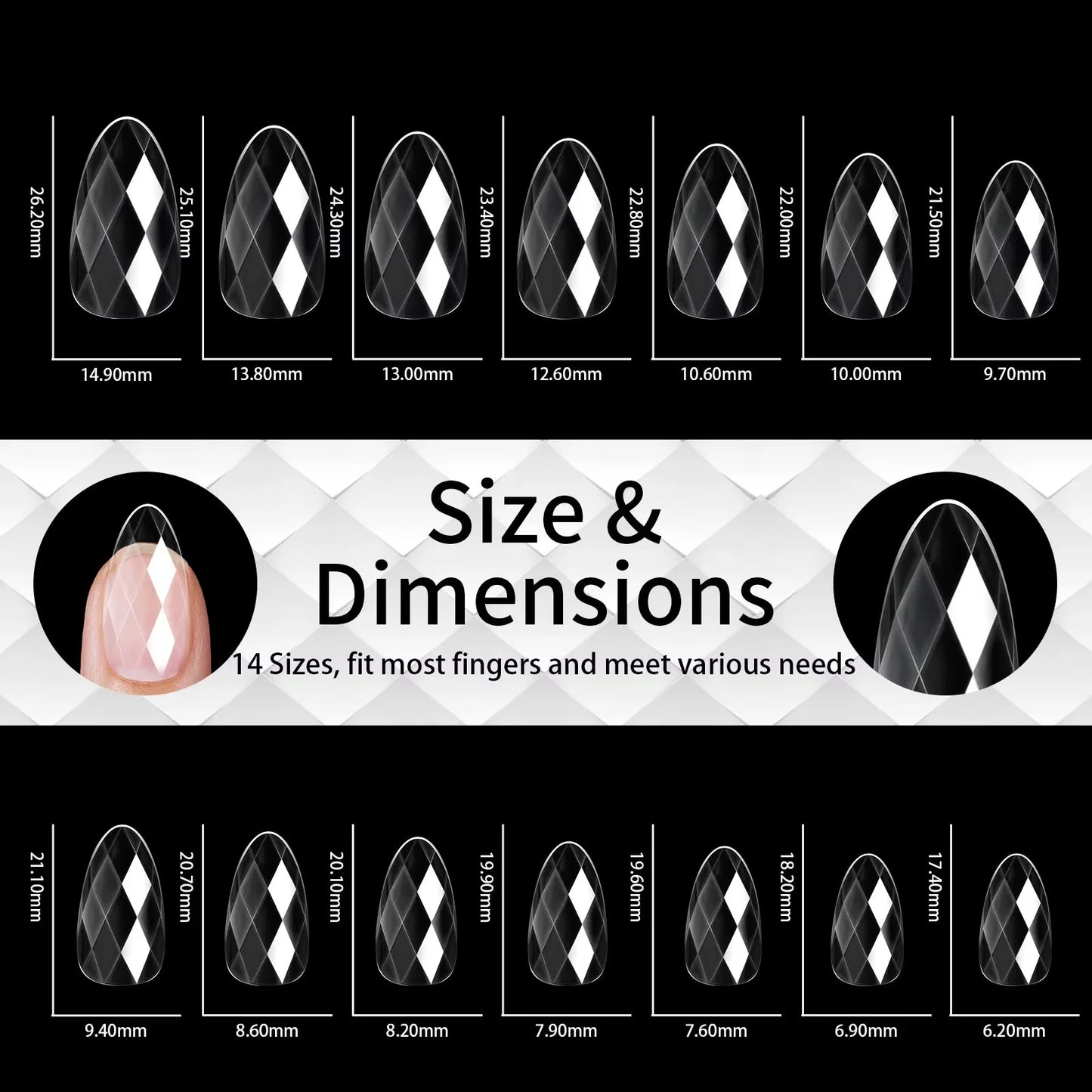 Diamond Shaped 3D Almond Nails Transparent Non-marking Frosted Square Oval Wearable Full Cover Ballet Press Fake Nail Manicure