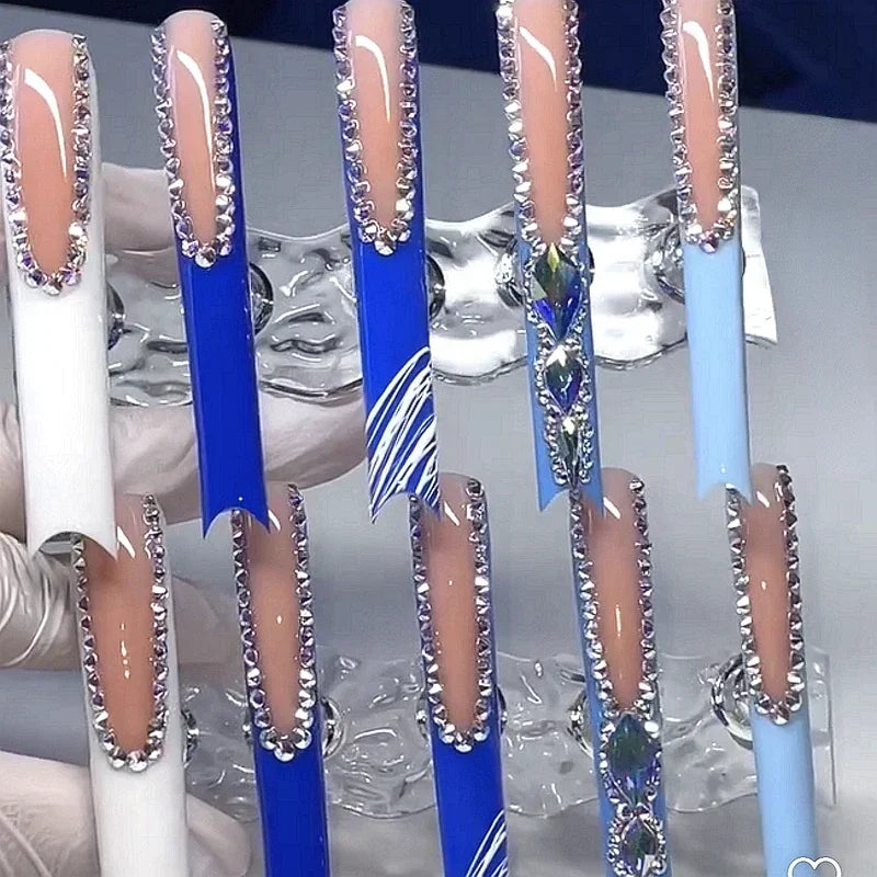 10PCS Handmade 5CM Long Stiletto Press On Nails Flower  Acrylic False Nails Tips Red Fake Nail With Glue Stickers Nail Supplies