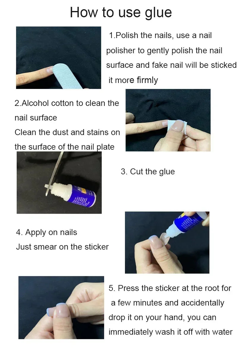 10PCS Handmade 5CM Long Stiletto Press On Nails Flower  Acrylic False Nails Tips Red Fake Nail With Glue Stickers Nail Supplies