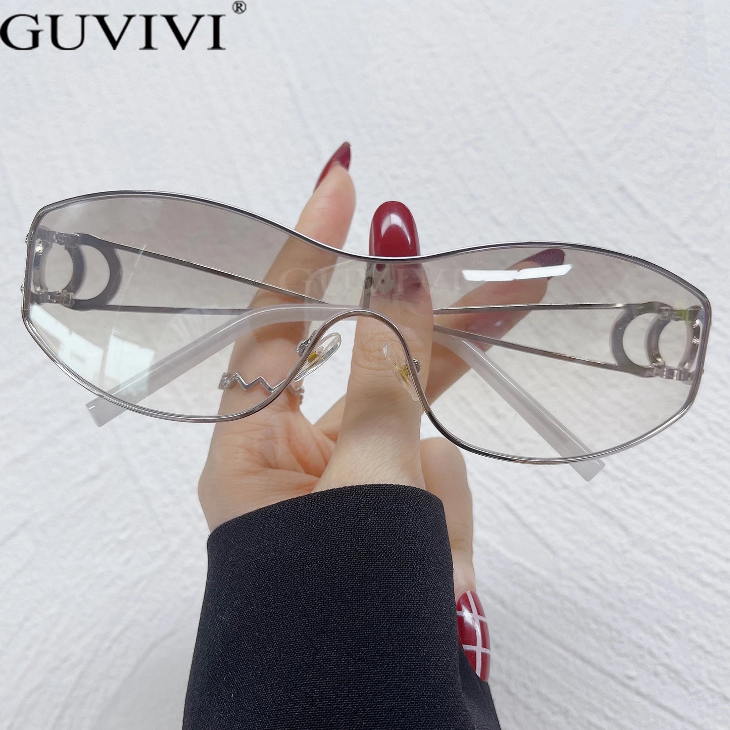 Rimless Y2K Sunglasses Women Men Trendy Wrap Around Sunglasses  Sports Metal Frame Shades UV400 Eyewear