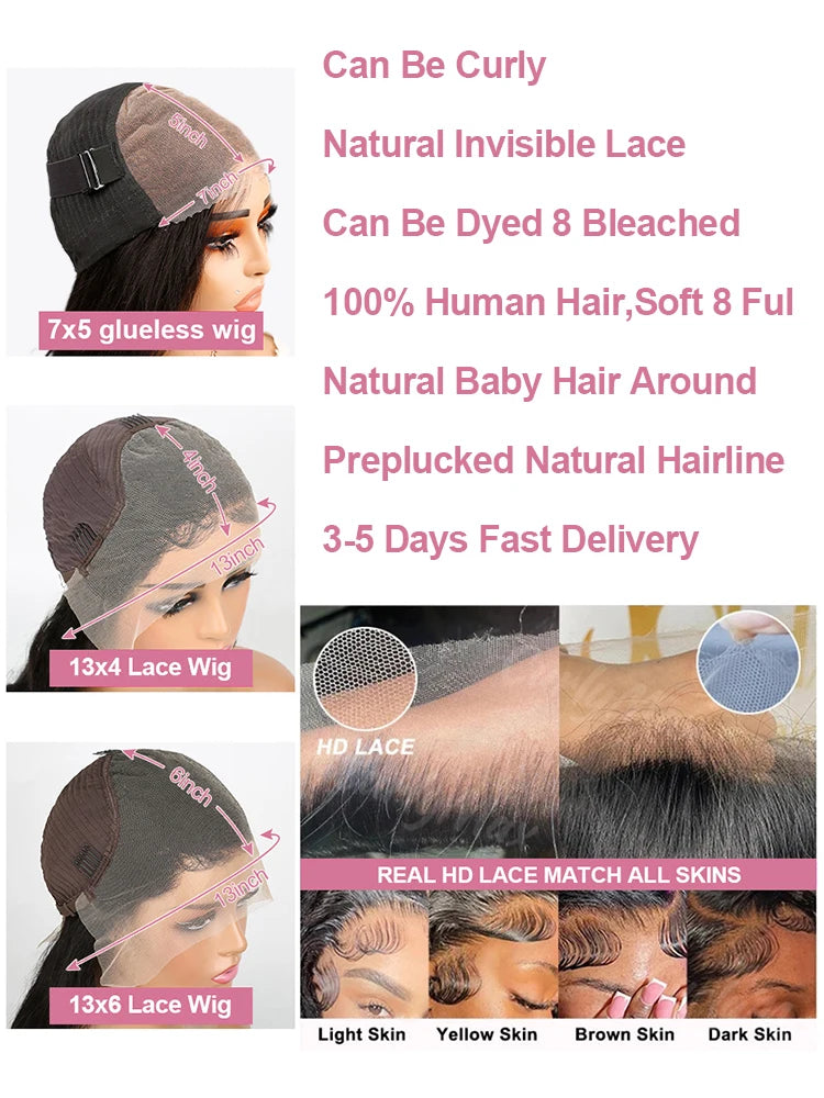 Water Wave Curly Lace Front Wigs 13x4 13x6 HD Deep Wave Lace Frontal Wig 7x5 Glue less Human Hair Wigs 300%