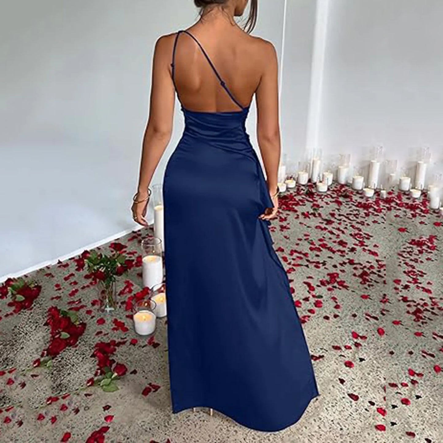 One Shoulder Satin High Split