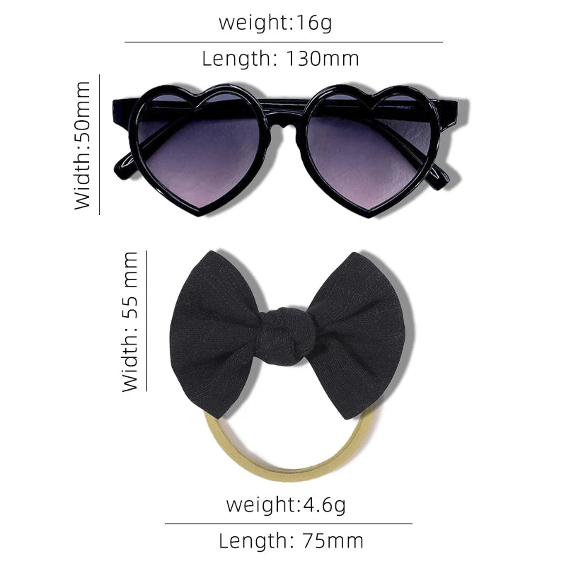 2 Pcs/Set New Girls Lovely Solid Color Cotton Bowknot Hairband Heart Shape Outdoor With Sunglasses