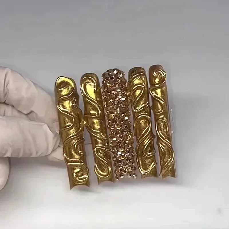 10PCS Handmade 5CM Long Stiletto Press On Nails Flower  Acrylic False Nails Tips Red Fake Nail With Glue Stickers Nail Supplies