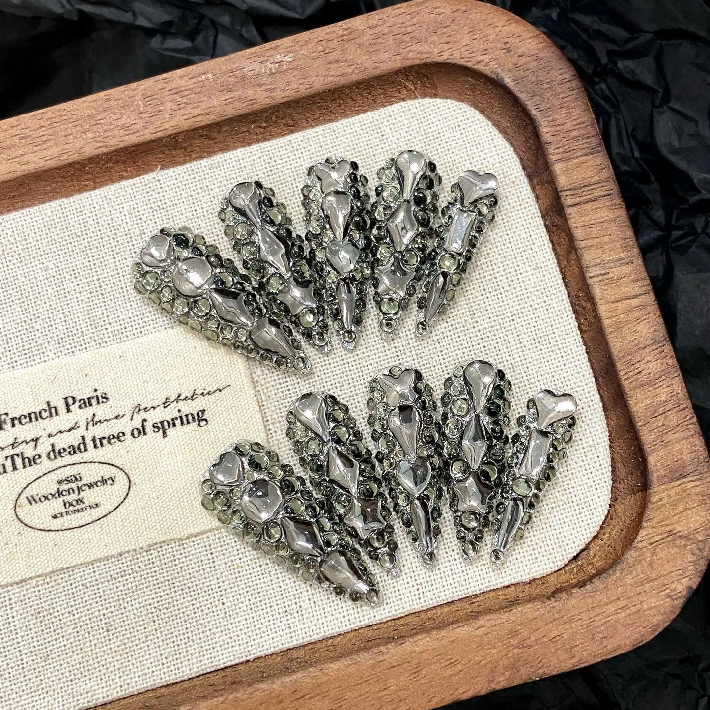 10pcs Super Long Stiletto False Nail Tips Light Luxury Handmade Full Flash Diamond Press On Nails European Wearable Fake Nails