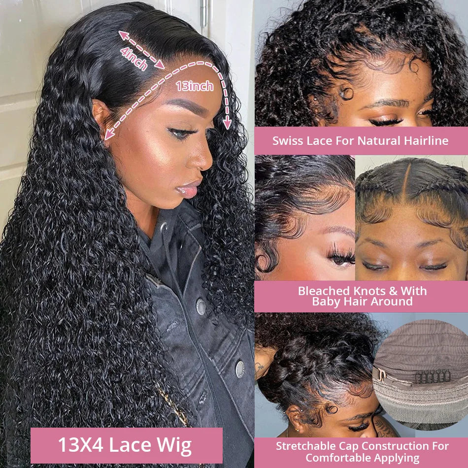 Water Wave Curly Lace Front Wigs 13x4 13x6 HD Deep Wave Lace Frontal Wig 7x5 Glue less Human Hair Wigs 300%