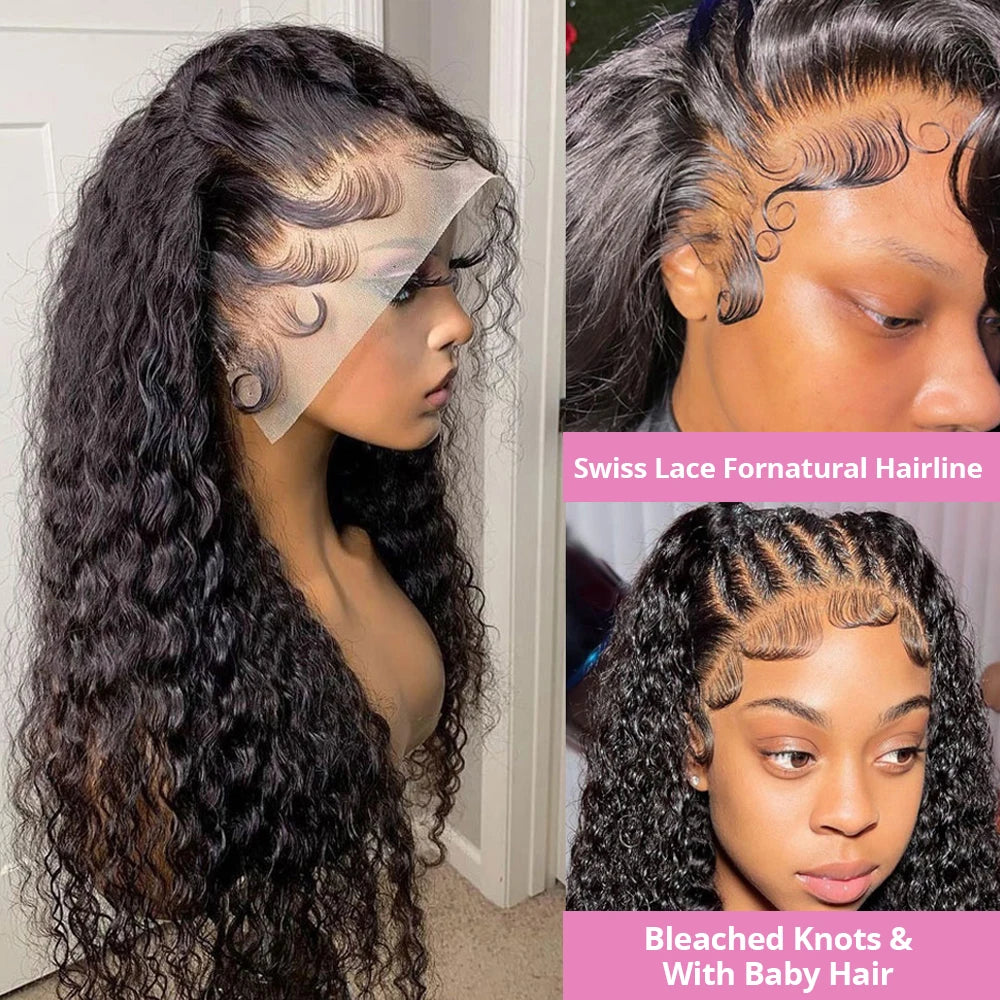 Water Wave Curly Lace Front Wigs 13x4 13x6 HD Deep Wave Lace Frontal Wig 7x5 Glue less Human Hair Wigs 300%