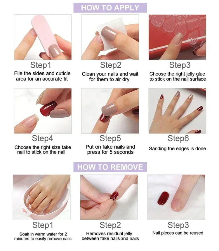 10PCS Handmade 5CM Long Stiletto Press On Nails Flower  Acrylic False Nails Tips Red Fake Nail With Glue Stickers Nail Supplies